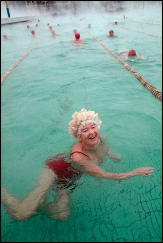 Smiling woman swimming in pool, Chelyabinsk, Russia