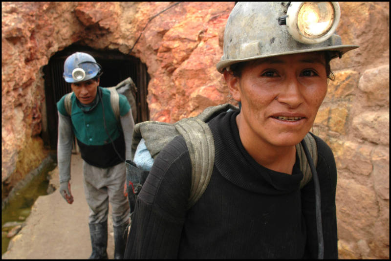 Prima Guzman, 32, finishes her shift at the Cooperativa Multiactiva Corazon de Jesus mine, Oruro, Bolivia