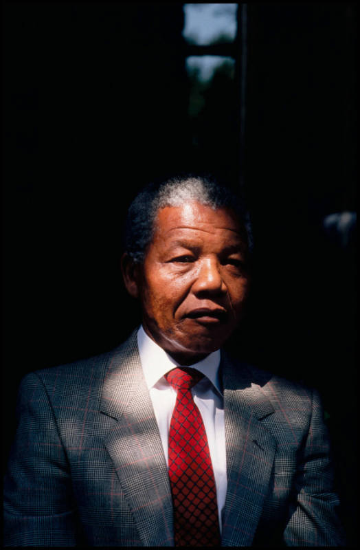 Nelson Mandela in his backyard in Soweto on his first day out of captivity after 27 years of imprisonment by the South African government for his anti-apartheid activities, South Africa