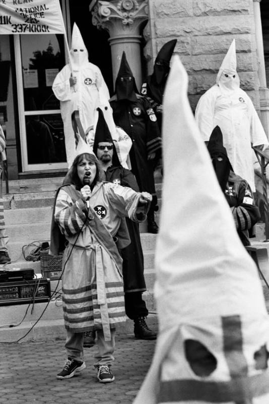 Female Grand Dragon at Ku Klux Klan Rally; women are brought into the KKK on the premise of protecting womanhood