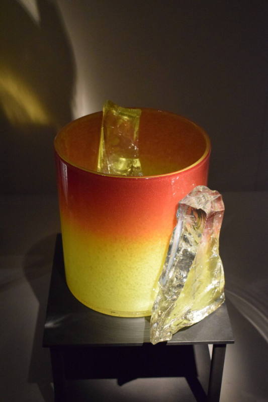 Orange and Yellow Jerusalem Cylinder with Clear Crystals