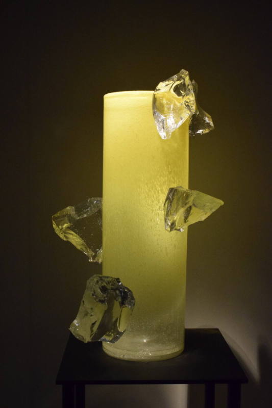 Yellow Jerusalem Cylinder with Clear Crystals