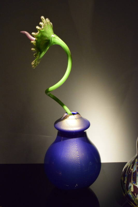 Gold Leafed Indigo Ikebana with Chartreuse Stem