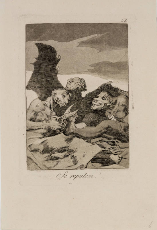 Plate 51 from 'Los Caprichos': They spruce themselves up (Se repulen.)