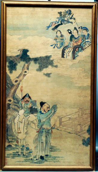 Chinese Immortals with figures beneath a pine tree