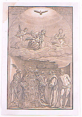 Virgin in the clouds and six saints