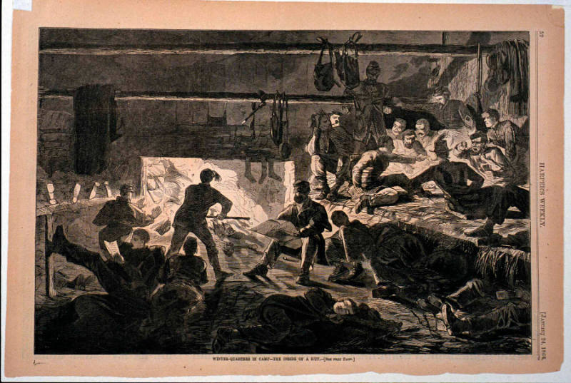 Winter-Quarters in Camp - The Inside of a Hut (Harper's Weekly, Vol. VII)