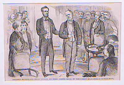 Presidents Buchanan and Lincoln Entering the Senate Chamber Before the Inauguration (Harper's Weekly, Vol. V)