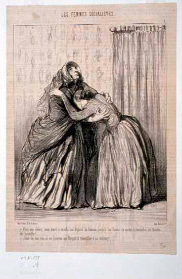 -Oui, ma chère, mon mari a ravalé ma dignité de femme jusqu'à me forcer ce matin à recourdre un bouton de bretelle!...... -Jour de ma vie, si un homme me forçait à travailler à sa culotte!..