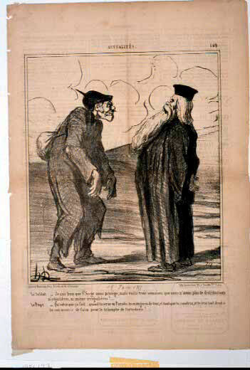 Le soldat - Je sais bien que St. Serge nous protège, mais voilà trois semaines que nous n'avons plus de distributions ni régulières, ni mêmes irrégulières!....
Le Pope - Qu'est-ce que ça fait... quand tu seras en Paradis, tu mangeras de tout, et tant que tu voudras, et tu iras tout droit si tu sais mourir de faim pour le triomphe de l'orthodoxie!....