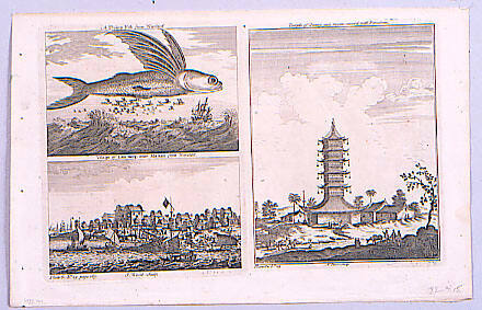 a. A Flying Fish and Village of Lan tang, near Ma kau b. Temple of Quang gua myau cover'd with porcelain