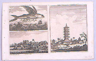 a. A Flying Fish and Village of Lan tang, near Ma kau b. Temple of Quang gua myau cover'd with porcelain