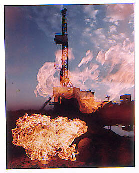 Gas Flare and Giant Drilling Rig in Position West of Elk City