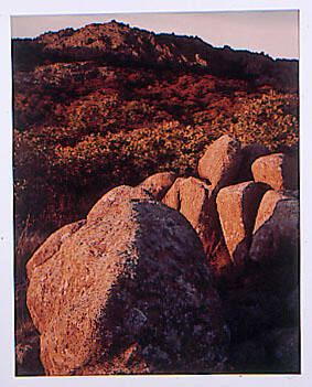 Morning Sunlight Clearly Delineates Large Boulders at Edge of Elk Mountain Trail, near Wichita Mountains Wildlife Refuge