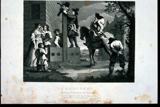 Hudibras, Leading Crowdero in Triumph. (page from a book titled "The Works of William Hogarth")