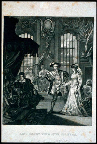 King Henry VIII and Anna Boleyne (page from a book titled "The Works of William Hogarth")