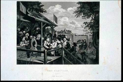 The Election. Plate 3, The Polling. (page from a book titled "The Works of William Hogarth")