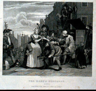 The Rake's Progress. Plate 4, Arrested for Debt  As Going to Court
