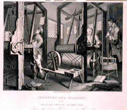 Industry and Idleness, Plate 1, The Fellow 'Prentices at their Looms