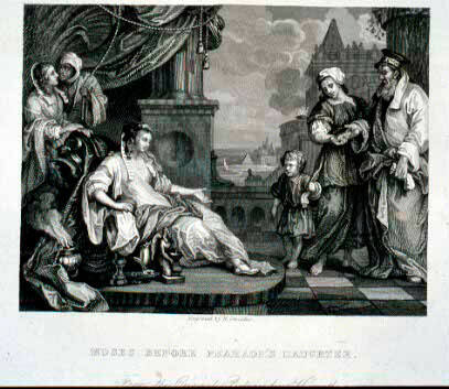 Moses Before Pharaoh's Daughter (page from a book titled "The Works of William Hogarth")